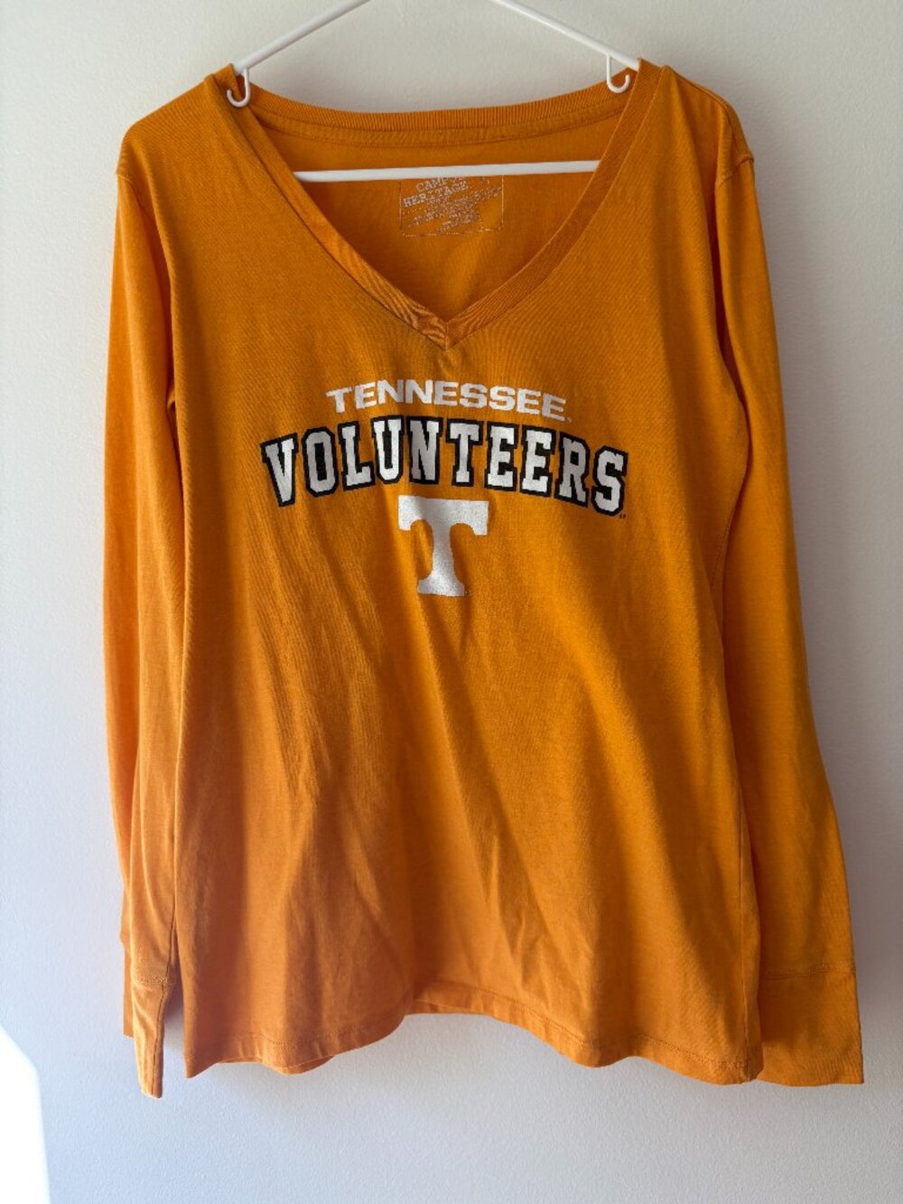 Campus Heritage Tennessee Volunteers UT Orange V-Neck Long Sleeve Tee - Size L